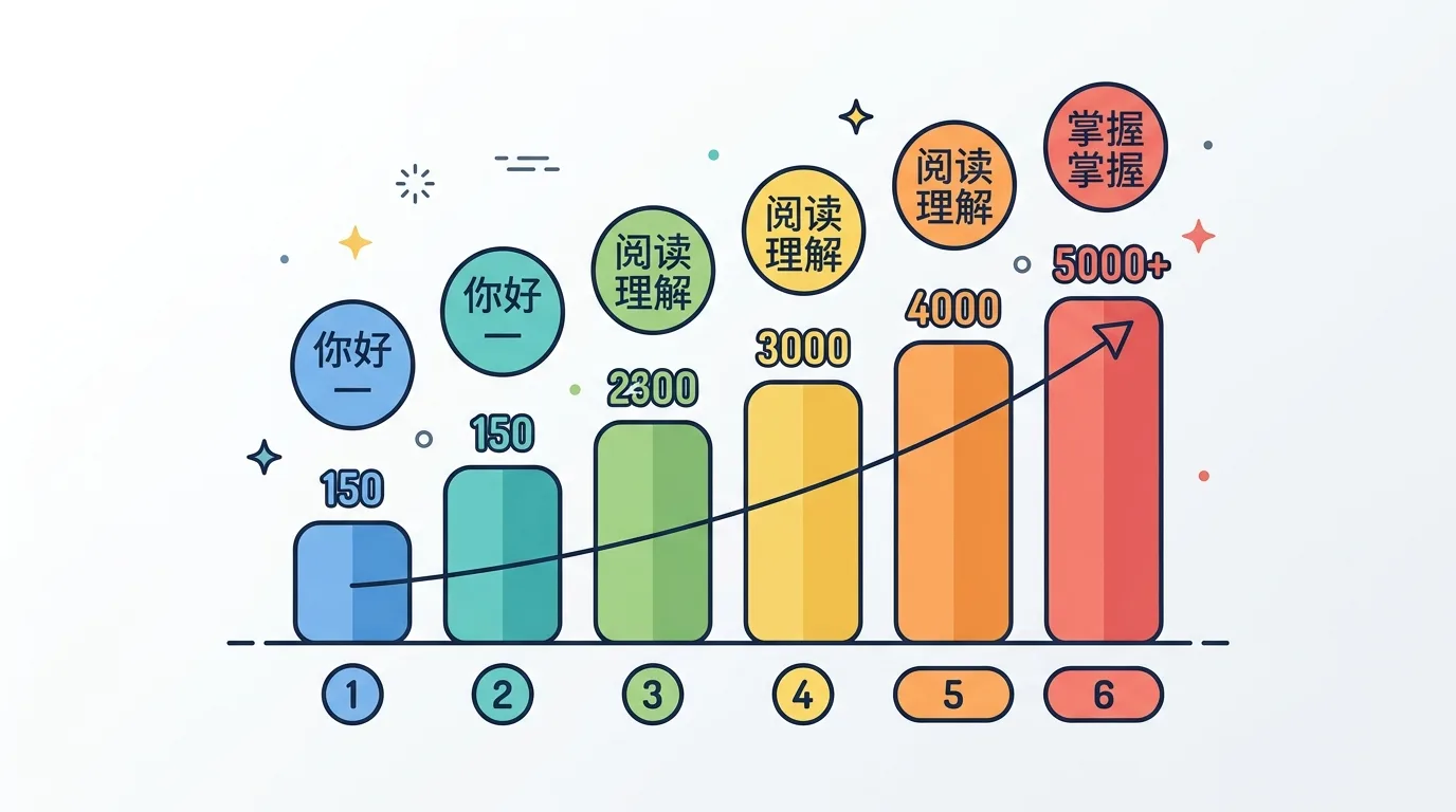 Yêu cầu từ vựng tiếng Trung tăng dần qua 6 cấp độ HSK