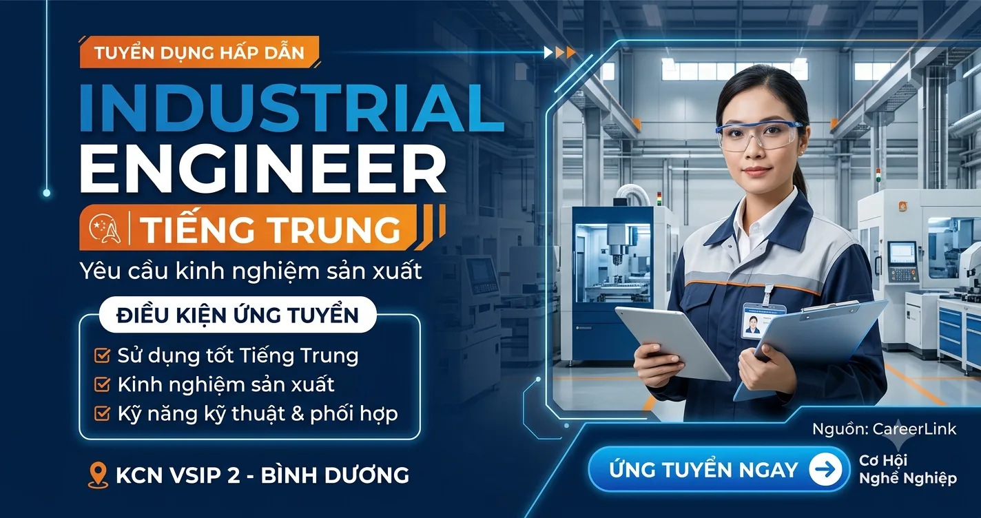 Tuyển dụng Industrial Engineer (Tiếng Trung) tại VSIP 2 Bình Dương – Cơ hội cho ứng viên ngành sản xuất