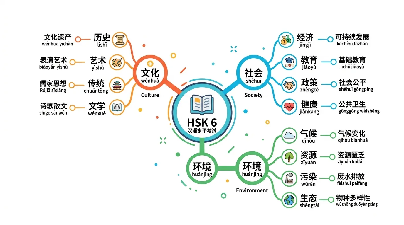 Từ vựng HSK 6 chủ đề văn hóa xã hội môi trường theo sơ đồ tư duy