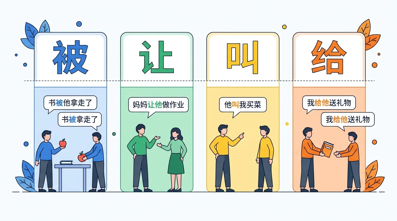 So sánh cách dùng 被 让 叫 给 trong câu bị động tiếng Trung khẩu ngữ