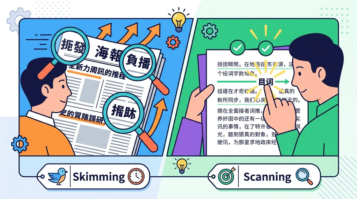 So sánh kỹ thuật skimming và scanning khi đọc tiếng Trung trong đề HSK