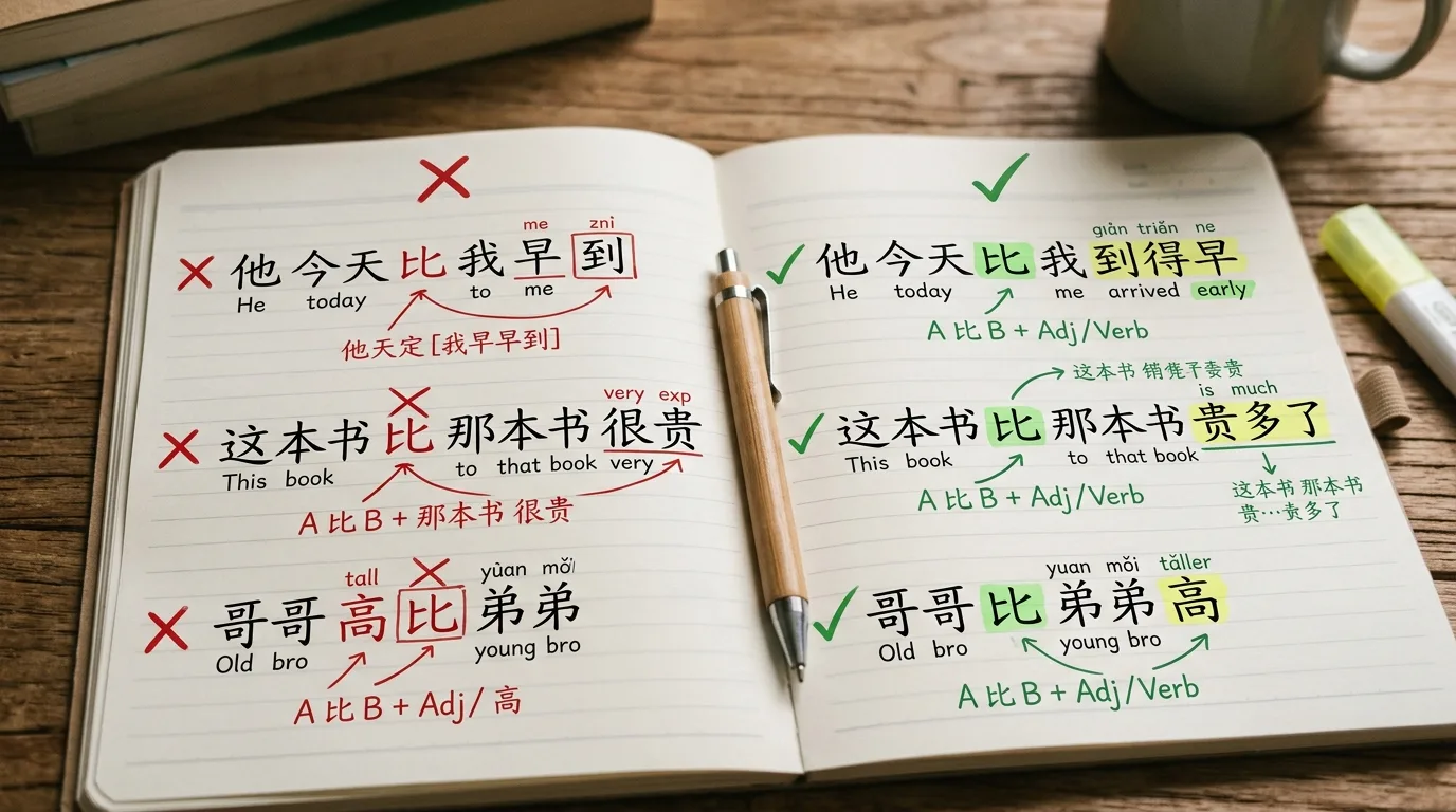 Bài tập sửa lỗi trật tự từ trong câu so sánh hơn HSK 3