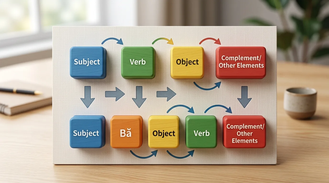 Sơ đồ chuyển đổi câu chữ 把 trong ngữ pháp HSK 3 giúp sắp xếp từ chính xác