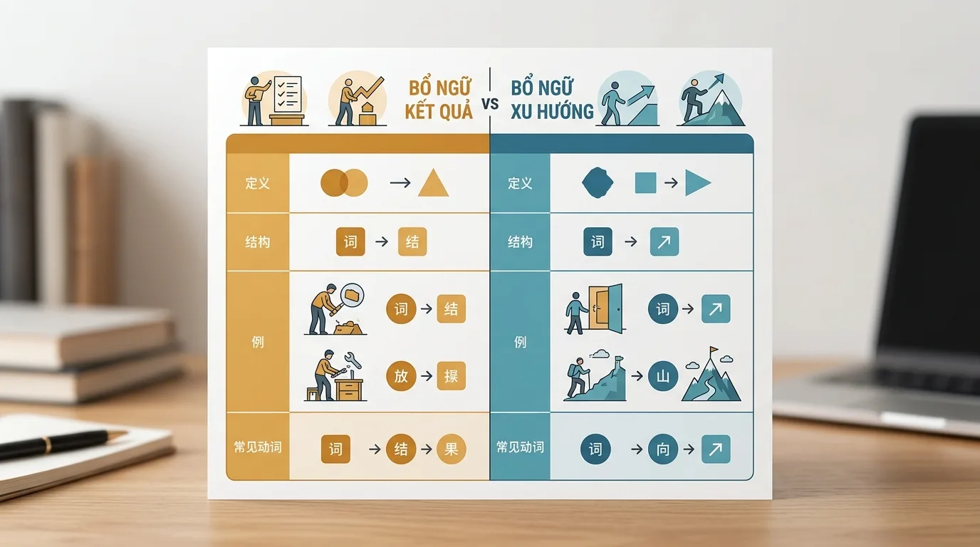 Cách phân biệt bổ ngữ kết quả và bổ ngữ xu hướng trong tiếng Trung