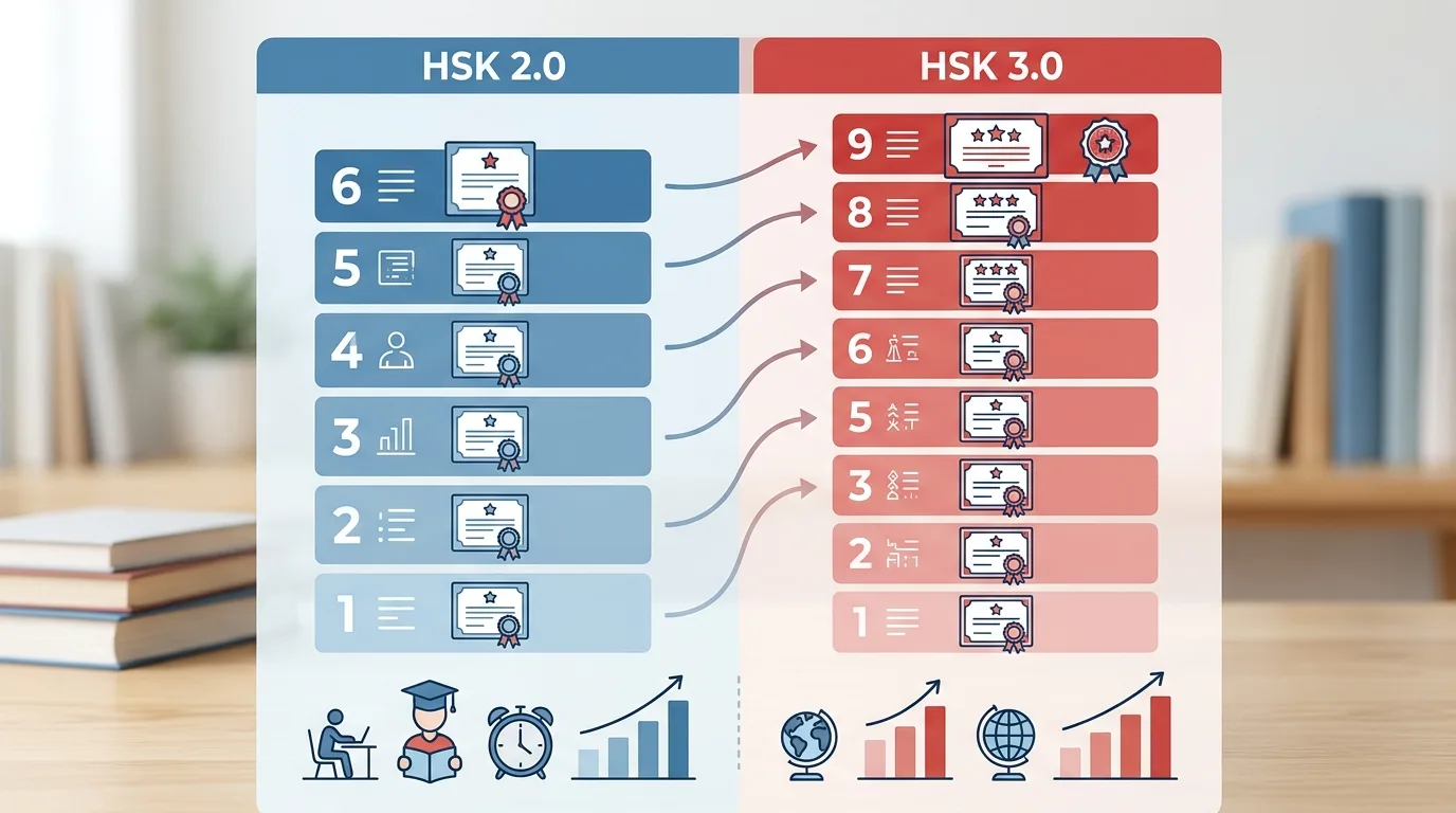 So sánh chuẩn HSK 3.0 chín cấp và HSK 2.0 sáu cấp cũ