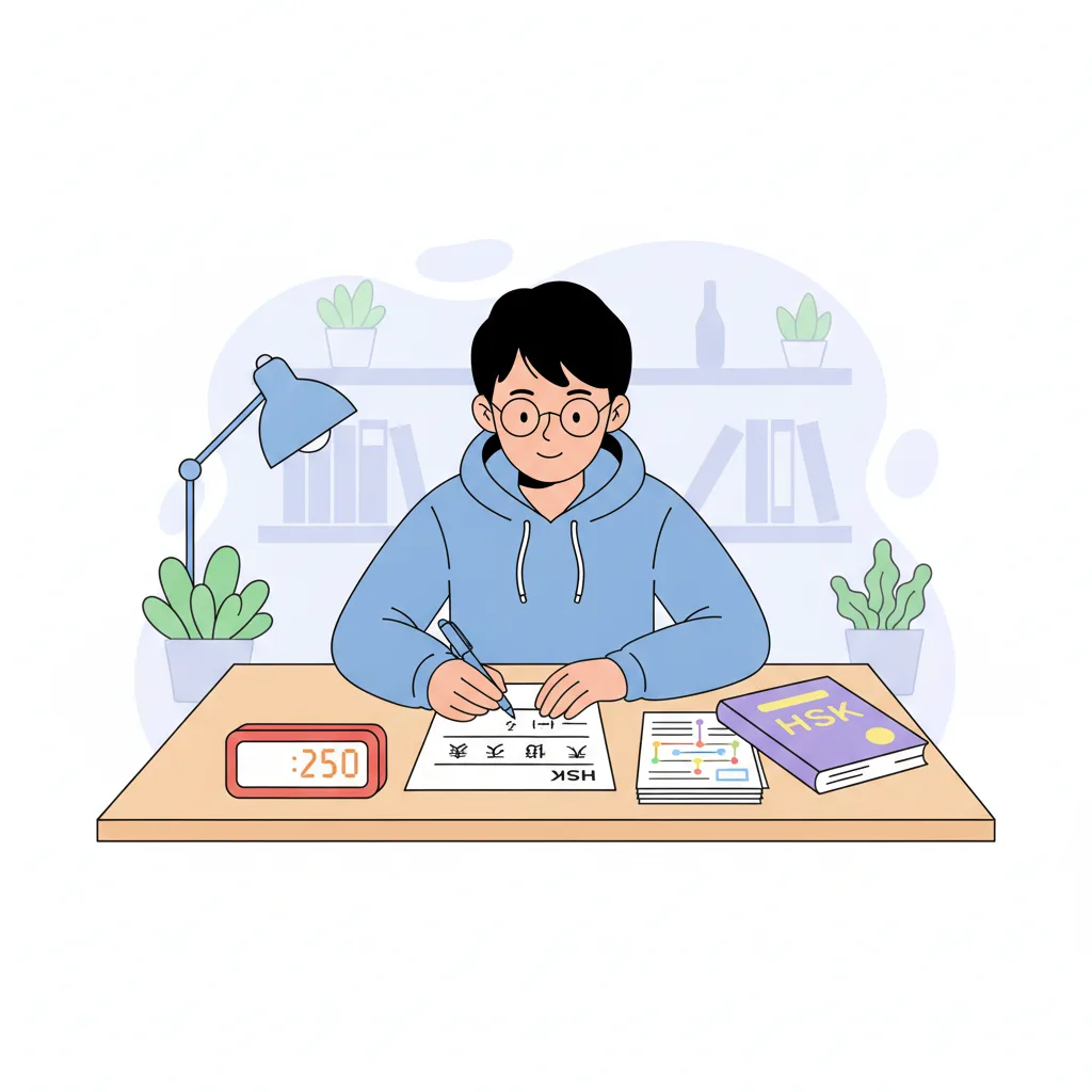 Thí sinh luyện viết bài thi HSK 5 theo cấu trúc sắp xếp ý rõ ràng