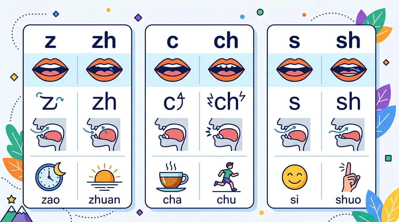 Phân biệt âm gần giống nhau z zh c ch s sh trong tiếng Trung
