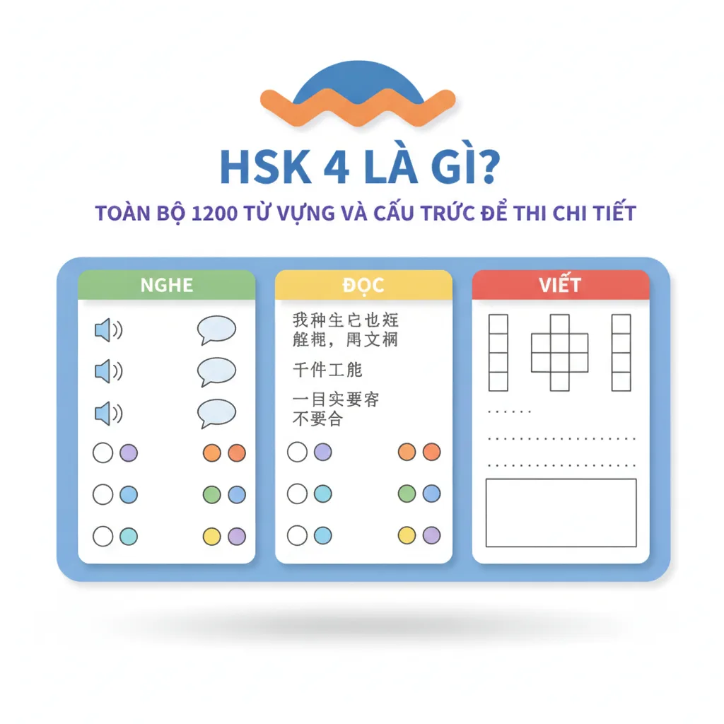 Cấu trúc đề thi HSK 4 gồm 3 phần nghe đọc viết chi tiết