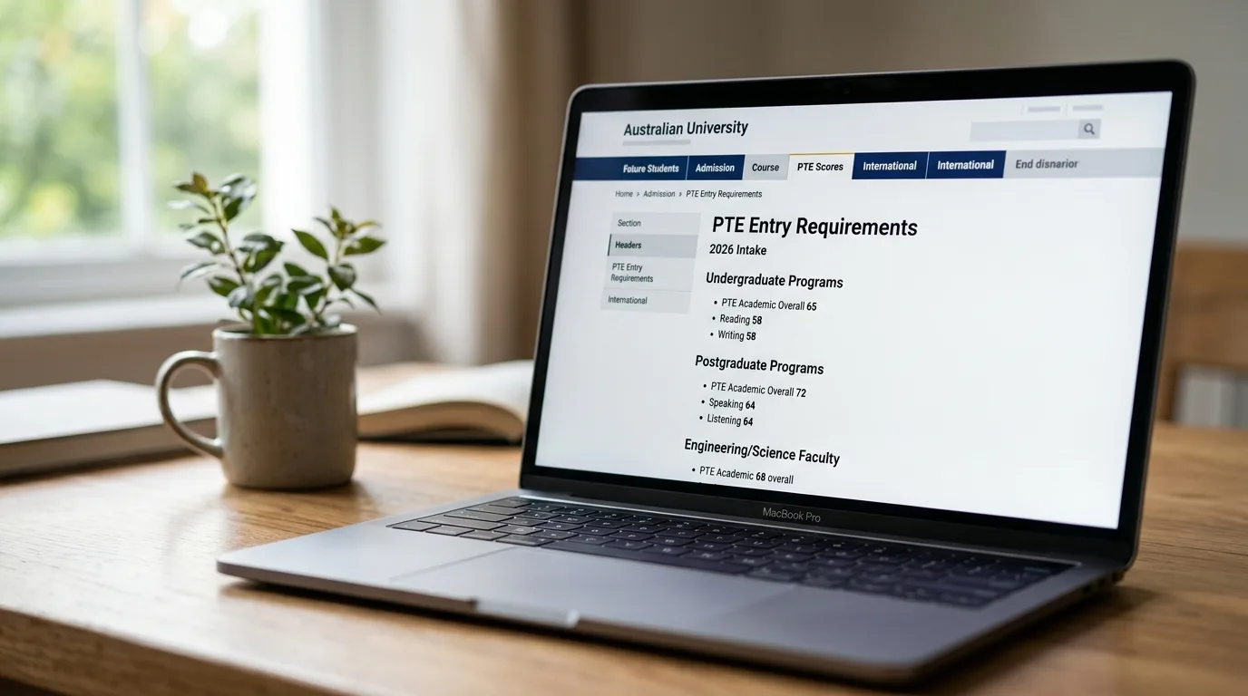 Cách xác minh điểm chuẩn PTE năm 2026 trên website trường đại học Úc