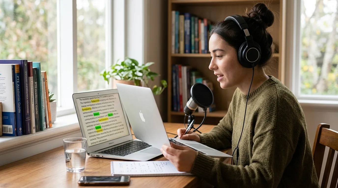 Luyện phương pháp shadowing PTE Academic với transcript để cải thiện phát âm