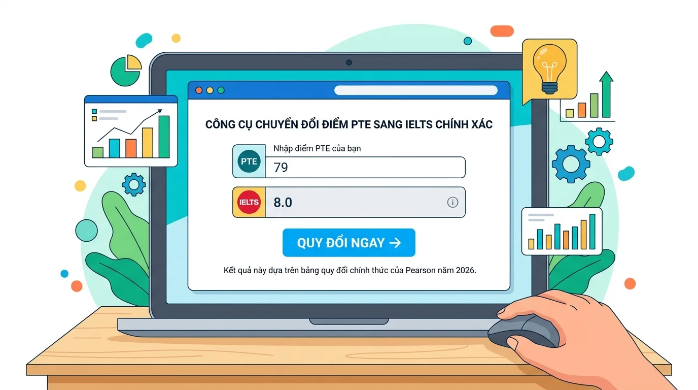 Hướng dẫn sử dụng công cụ quy đổi điểm PTE sang IELTS trên trang Pearson