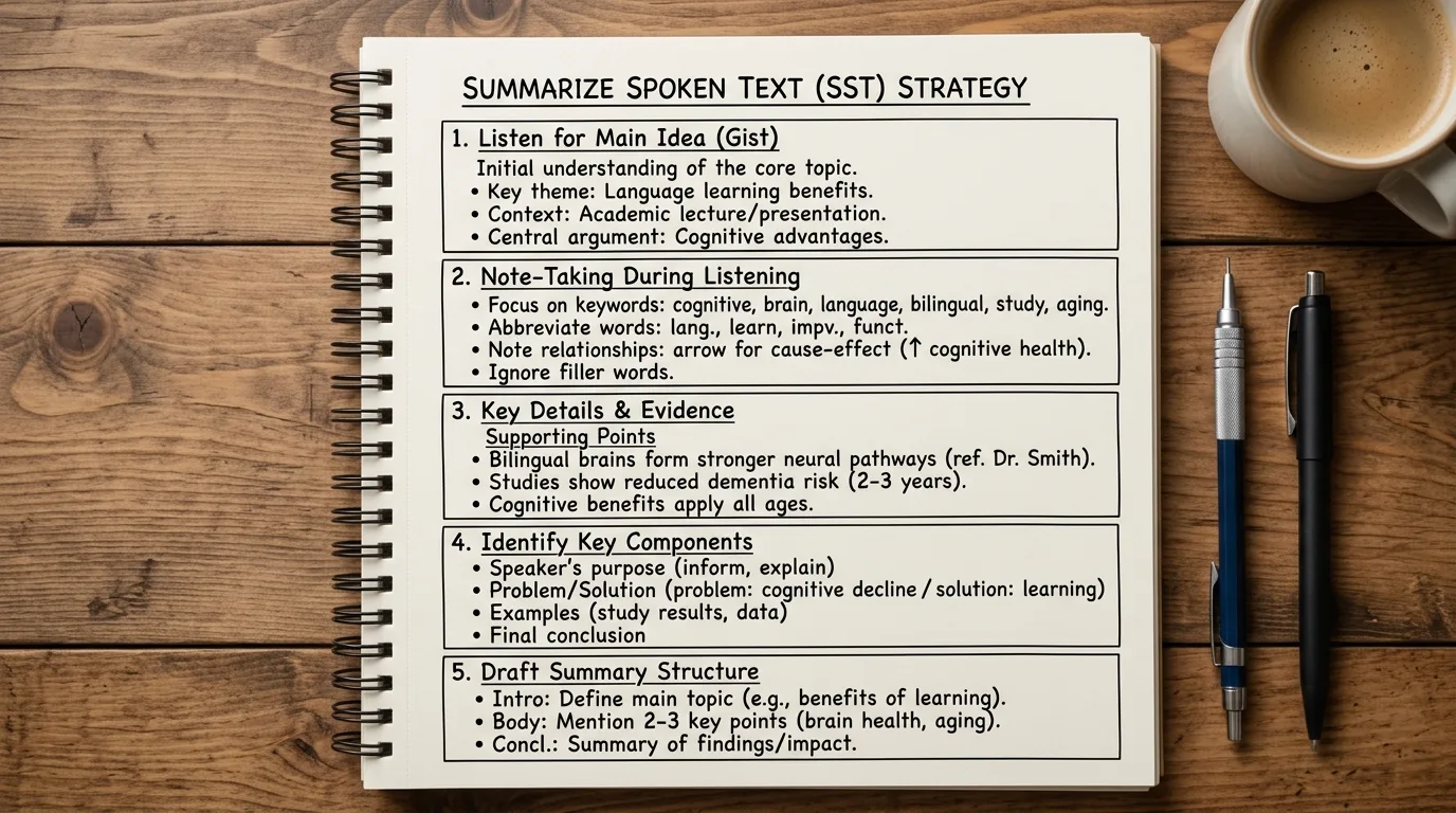 Kỹ thuật phân vùng giấy ghi chú hiệu quả cho bài Summarize Spoken Text PTE