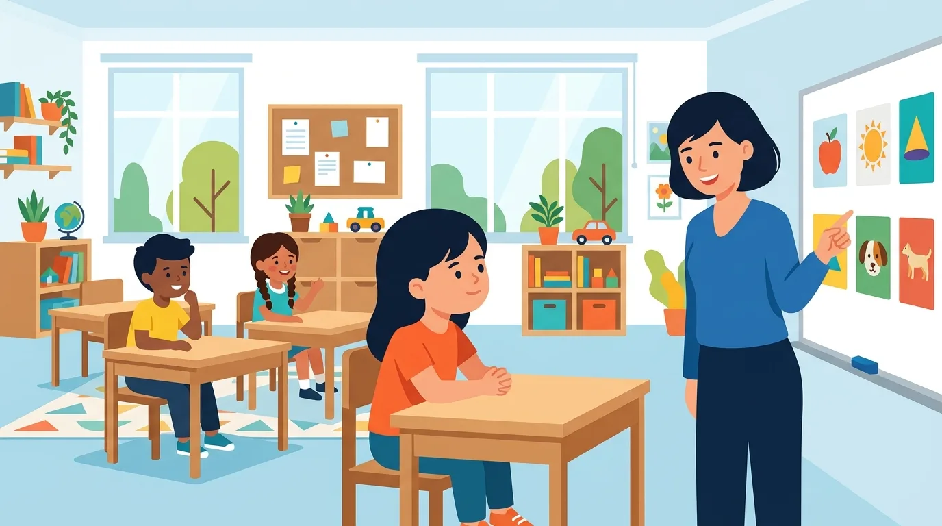 Trẻ em học tiếng Anh offline tại lớp học với giáo viên trực tiếp