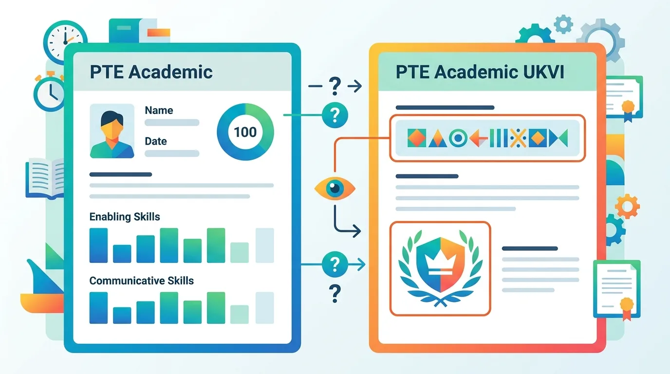 So sánh bảng điểm PTE Academic và PTE Academic UKVI qua mã SELT