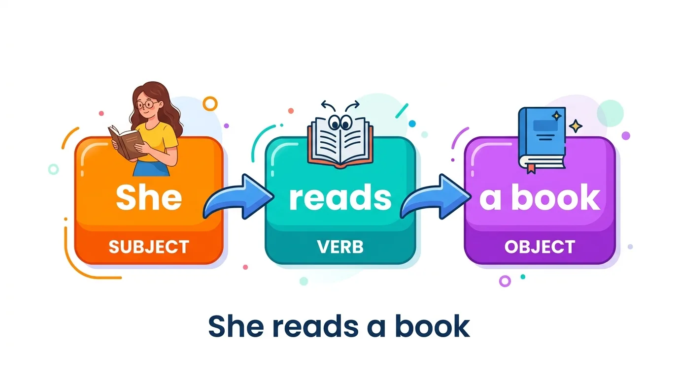 Sơ đồ cấu trúc câu tiếng Anh Subject Verb Object cho người mới học PTE
