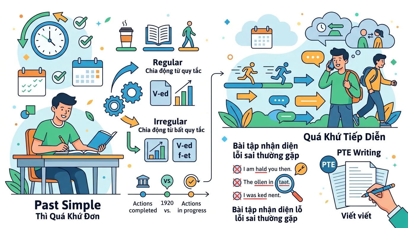 Thì Quá Khứ Đơn Và Quá Khứ Tiếp Diễn: Ngữ Pháp PTE Cho Người Mới Bắt Đầu