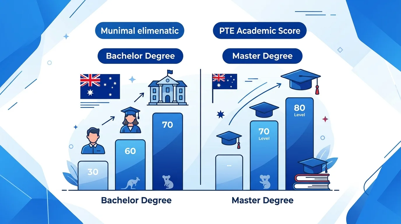 Bảng điểm PTE Academic tối thiểu cho du học Úc bậc Cử nhân và Thạc sĩ 2026