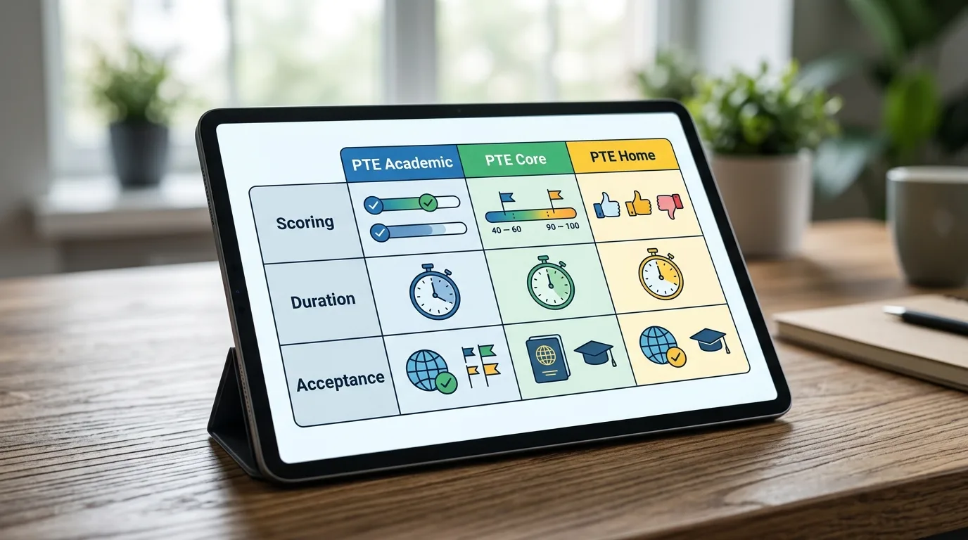Bảng so sánh chi tiết ba phiên bản bài thi PTE theo tiêu chuẩn mới nhất